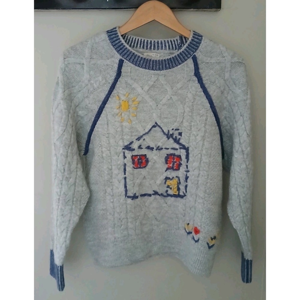Anthropologie Pilcro Cable Knit Embroidered Cozy Home Sweater Size XS Sun